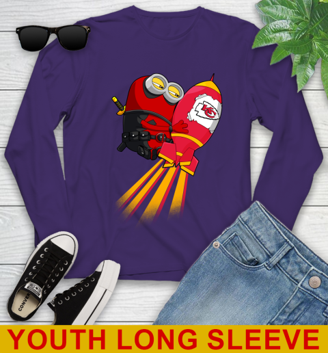 NFL Football Kansas City Chiefs Deadpool Minion Marvel Shirt Youth Long Sleeve 4