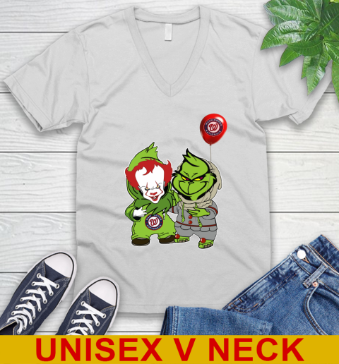 Baby Pennywise Grinch Christmas MLB Baseball Washington Nationals V-Neck T-Shirt