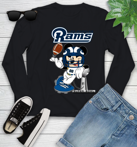 NFL Los Angeles Rams Mickey Mouse Disney Super Bowl Football T Shirt Youth Long Sleeve 2