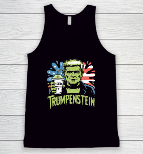 Trumpenstein Funny Iced Coffee Drink Halloween 4th of July USA Flag Tank Top
