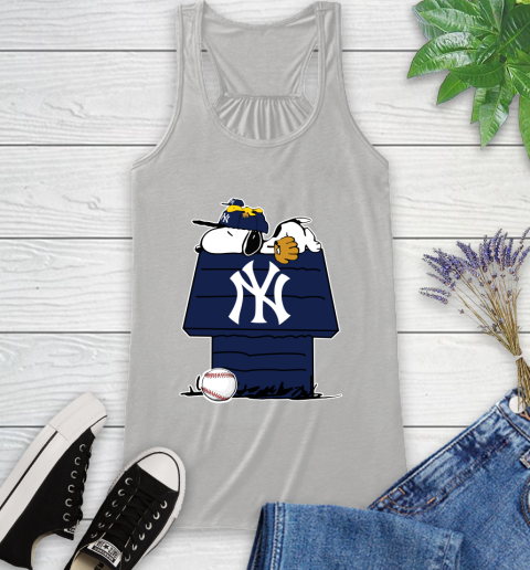 MLB New York Yankees Snoopy Woodstock The Peanuts Movie Baseball T Shirt Racerback Tank