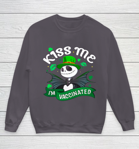 Kiss Me I'm Vaccinated Patrick's Day Jack Skellington Youth Sweatshirt 5