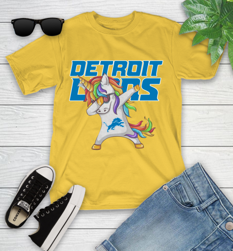 Detroit Lions NFL Football Funny Unicorn Dabbing Sports Youth T-Shirt 8