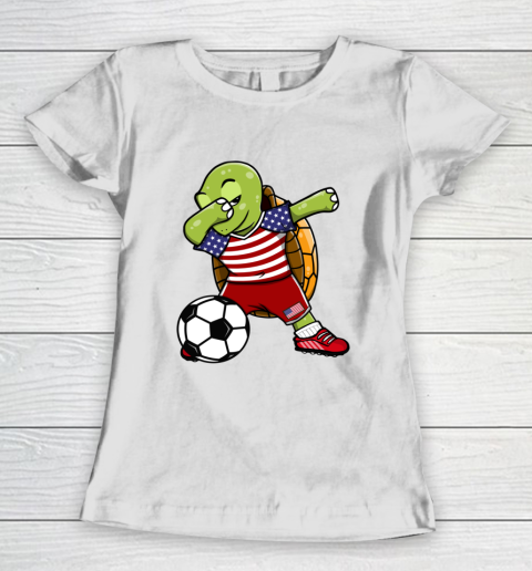 Dabbing Turtle America Soccer Fans US Flag Football Lovers Women's T-Shirt