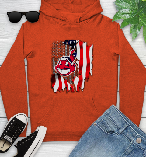 Cleveland Indians MLB Baseball American Flag Youth Hoodie 4