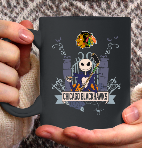NHL Chicago Blackhawks Hockey Jack Skellington Halloween Ceramic Mug 11oz