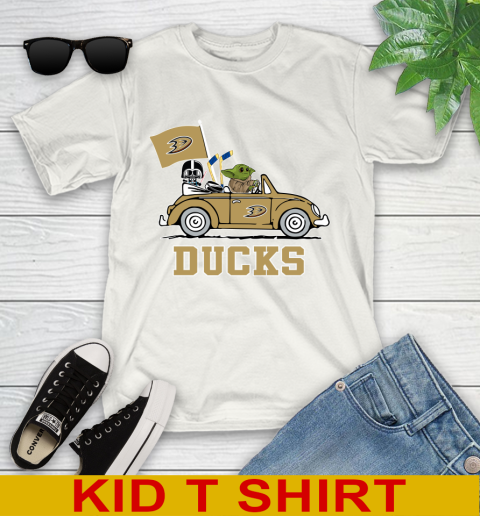 NHL Hockey Anaheim Ducks Darth Vader Baby Yoda Driving Star Wars Shirt Youth T-Shirt