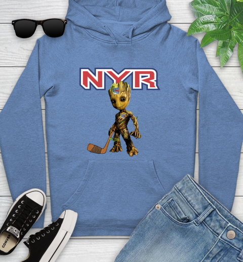 New York Rangers NHL Hockey Groot Marvel Guardians Of The Galaxy Youth Hoodie 12