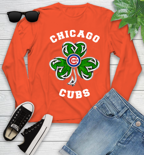 MLB Chicago Cubs Three Leaf Clover St Patrick's Day Baseball Sports Youth Long Sleeve 3