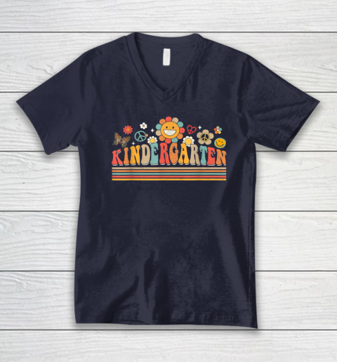 Groovy Retro Kindergarten Vibes Back To School Teachers V-Neck T-Shirt 2
