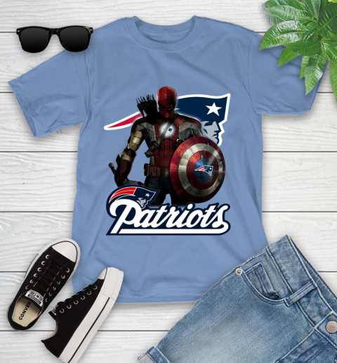 NFL Captain America Thor Spider Man Hawkeye Avengers Endgame Football New England Patriots Youth T-Shirt 11