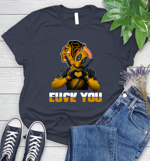 NHL Chicago Blackhawks Deadpool Love You Fuck You Hockey Sports Women's T-Shirt 14