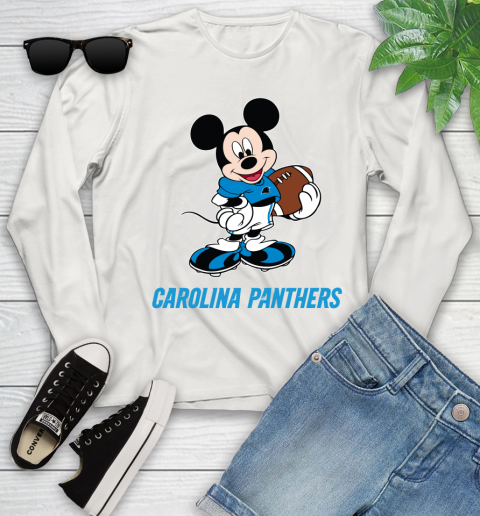 NFL Football Carolina Panthers Cheerful Mickey Mouse Shirt Youth Long Sleeve 12
