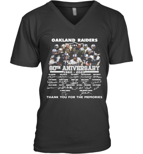 Oakland Raiders 60Th Anniversary 1960 2020 Thank You For The Memories Signatures V-Neck T-Shirt