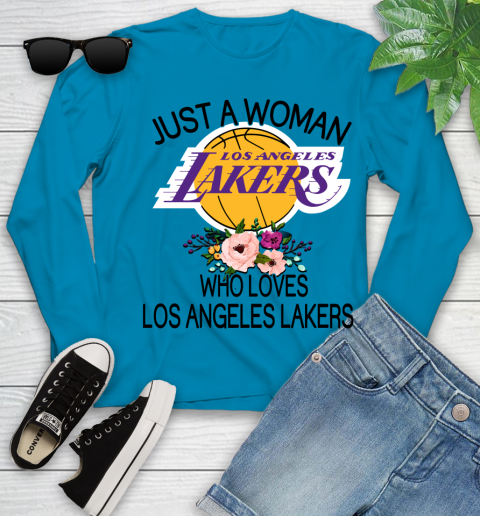 NBA Just A Woman Who Loves Los Angeles Lakers Basketball Sports Youth Long Sleeve 5