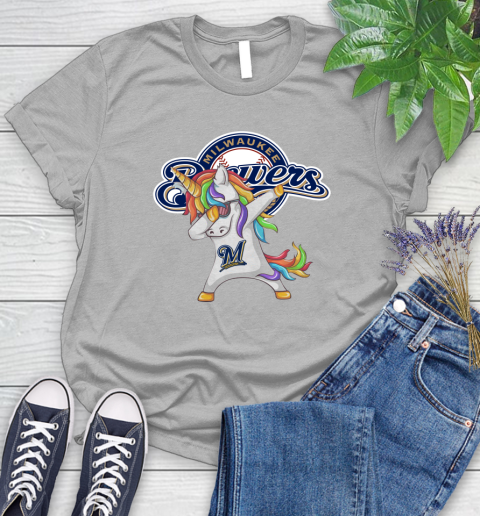 Milwaukee Brewers MLB Baseball Funny Unicorn Dabbing Sports Women's T-Shirt 5