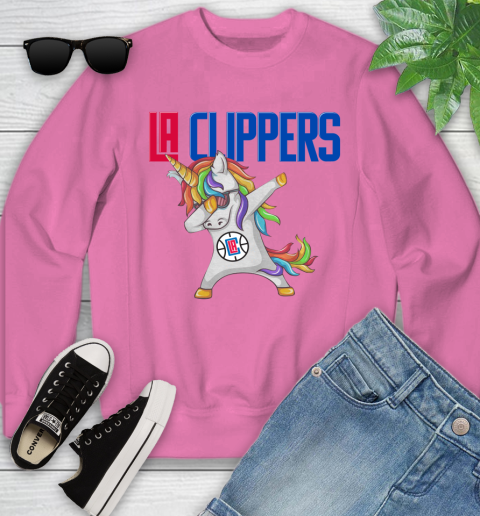 LA Clippers NBA Basketball Funny Unicorn Dabbing Sports Youth Sweatshirt 7