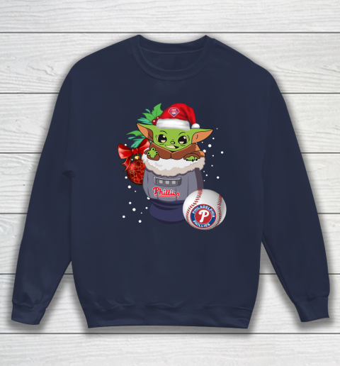 Philadelphia Phillies Christmas Baby Yoda Star Wars Funny Happy MLB Sweatshirt 3