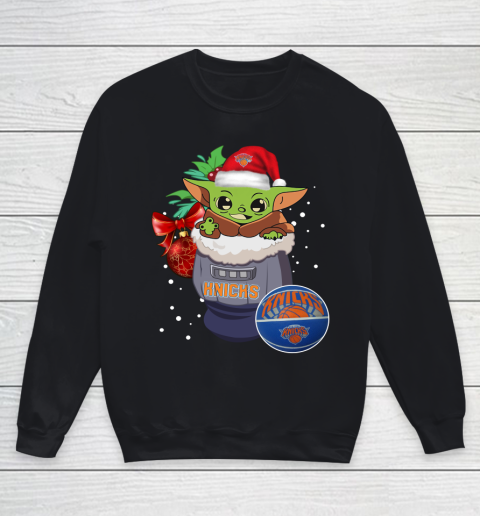 New York Knicks Christmas Baby Yoda Star Wars Funny Happy NBA Youth Sweatshirt