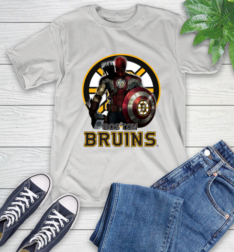 NHL Captain America Thor Spider Man Hawkeye Avengers Endgame Hockey Boston Bruins T-Shirt