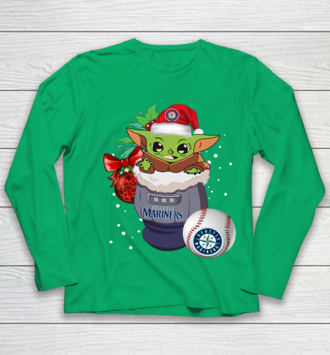 Seattle Mariners Christmas Baby Yoda Star Wars Funny Happy MLB Youth Long Sleeve 6