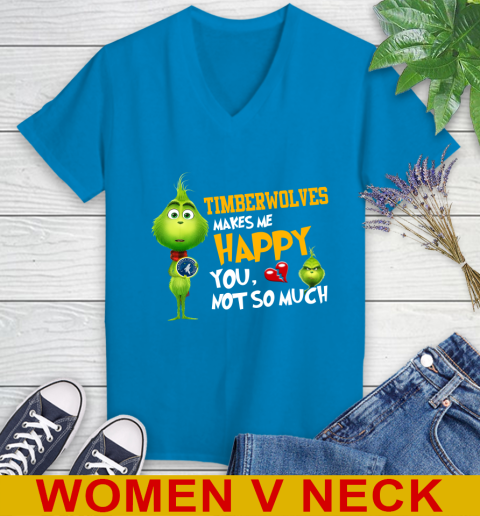 NBA Minnesota Timberwolves Makes Me Happy You Not So Much Grinch Basketball Sports Women's V-Neck T-Shirt 7