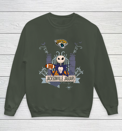 NFL Jacksonville Jaguars Football Jack Skellington Halloween Youth Sweatshirt 8