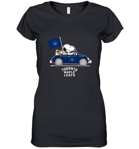 Snoopy And Woodstock Ride The Toronto Mapple Leafs Car NHL Women's V-Neck T-Shirt