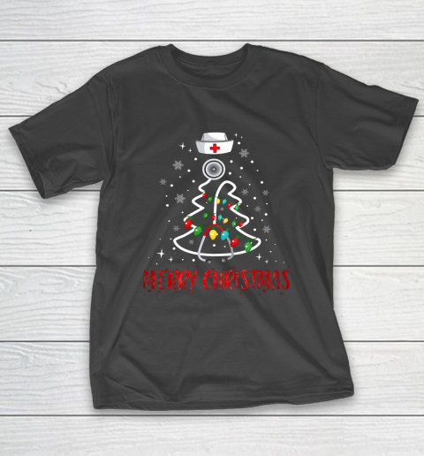 Womens Nurse Christmas Tree Lights Funny Nurse Xmas Gift T-Shirt
