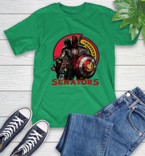NHL Captain America Thor Spider Man Hawkeye Avengers Endgame Hockey Ottawa Senators T-Shirt 7