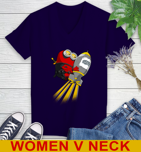 NBA Basketball San Antonio Spurs Deadpool Minion Marvel Shirt Women's V-Neck T-Shirt 3