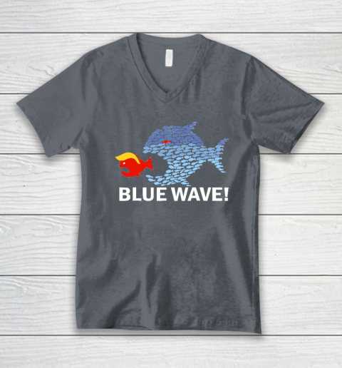 Blue Wave 2024 Funny Big Fish Eat Little Fish Trump Hair V-Neck T-Shirt 3