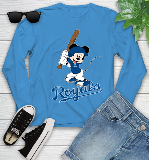 MLB Baseball Kansas City Royals Cheerful Mickey Mouse Shirt Youth Long Sleeve 7