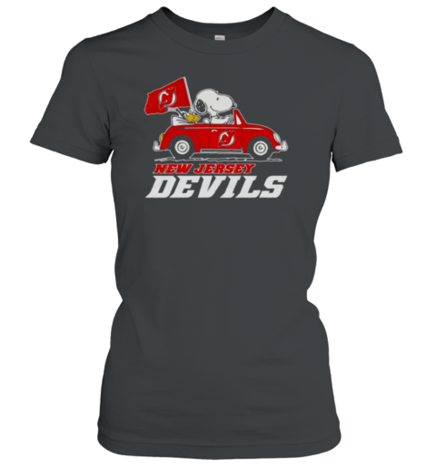 2024 Snoopy and Woodstock riding cars New Jersey Devils Women's T-Shirt