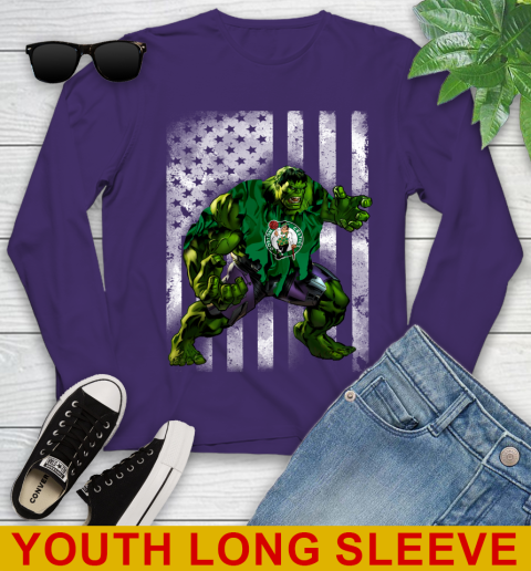 Boston Celtics Hulk Marvel Avengers NBA Basketball American Flag Youth Long Sleeve 4