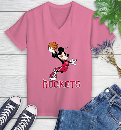 NBA Basketball Houston Rockets Cheerful Mickey Mouse Shirt Women's V-Neck T-Shirt 11