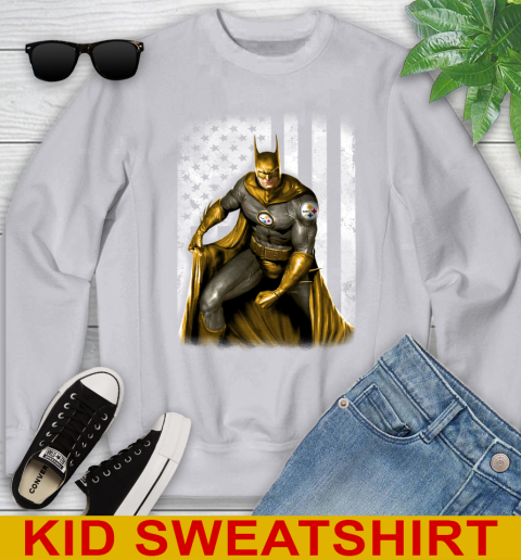 Pittsburgh Steelers NFL Football Batman DC American Flag Shirt Youth Sweatshirt 3