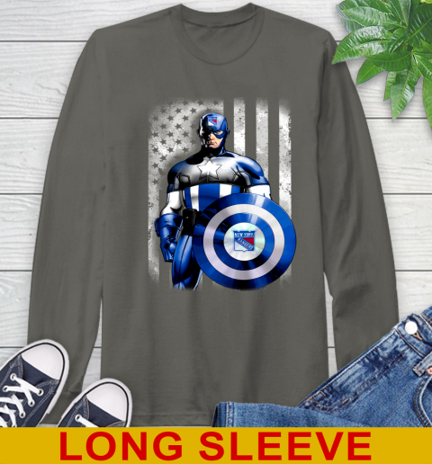 New York Rangers NHL Hockey Captain America Marvel Avengers American Flag Shirt Long Sleeve T-Shirt 10