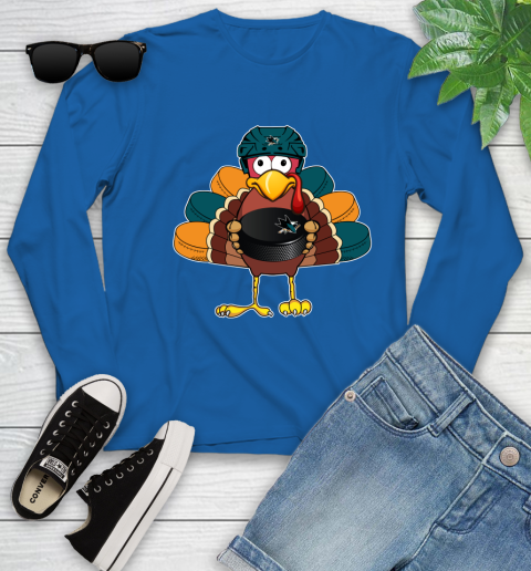 San Jose Sharks Turkey Thanksgiving Day Youth Long Sleeve 9