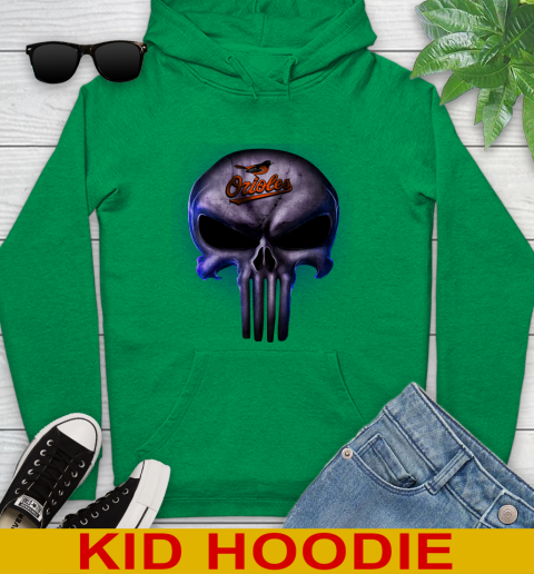 Baltimore Orioles MLB Baseball Punisher Skull Sports Youth Hoodie 8