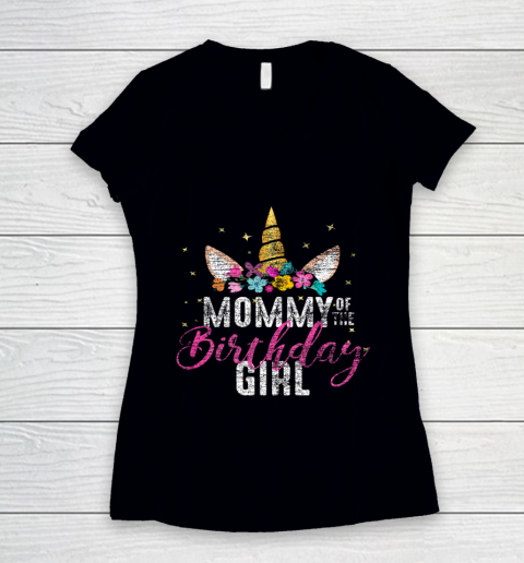 Mommy Of The Birthday Girl Mother Gift Unicorn Birthday Women's V-Neck T-Shirt