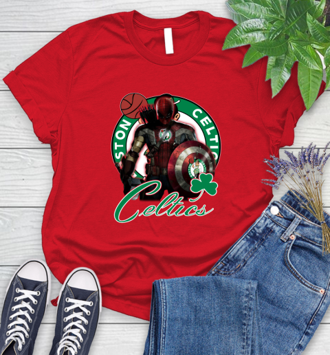 Boston Celtics NBA Basketball Captain America Thor Spider Man Hawkeye Avengers Women's T-Shirt 9