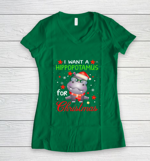 I Want A Hippopotamus For Christmas Funny Hippo Gifts Women's V-Neck T-Shirt 3