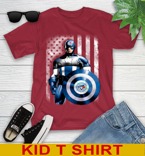 Toronto Blue Jays MLB Baseball Captain America Marvel Avengers American Flag Shirt Youth T-Shirt 12