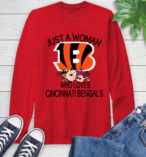 NFL Just A Woman Who Loves Cincinnati Bengals Football Sports Long Sleeve T-Shirt 9