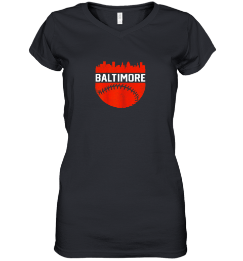 Vintage Downtown Baltimore Maryland Skyline Baseball Women's V-Neck T-Shirt