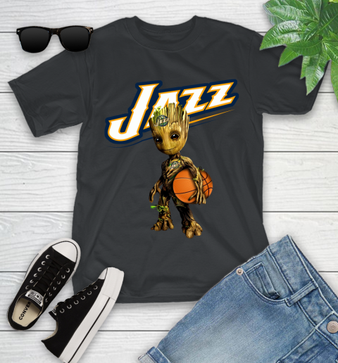 Utah Jazz NBA Basketball Groot Marvel Guardians Of The Galaxy Youth T-Shirt 2