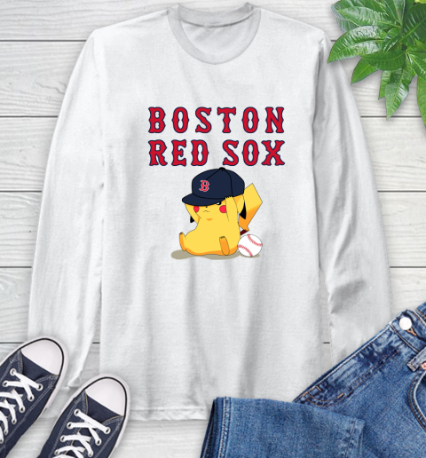 MLB Pikachu Baseball Sports Boston Red Sox Long Sleeve T-Shirt