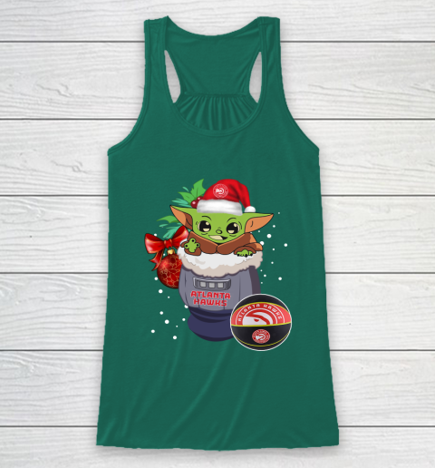 Atlanta Hawks Christmas Baby Yoda Star Wars Funny Happy NBA Racerback Tank 6