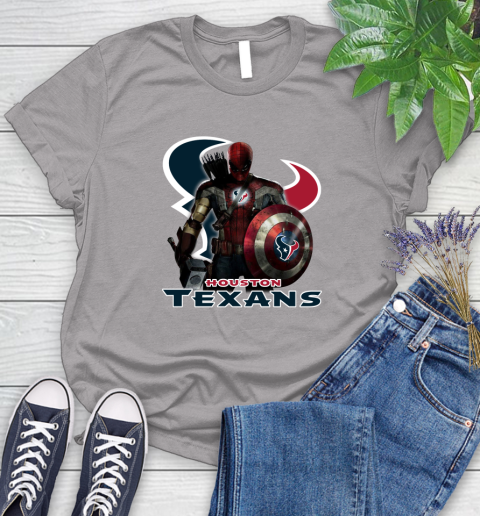 NFL Captain America Thor Spider Man Hawkeye Avengers Endgame Football Houston Texans Women's T-Shirt 5